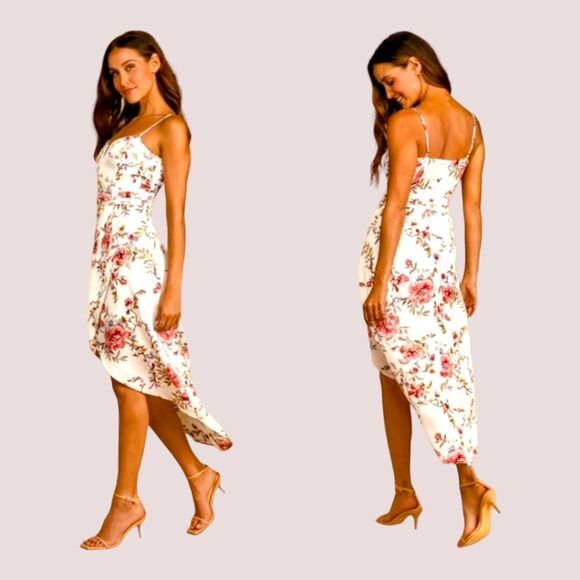 LuLu's My Favorite Day Ivory Floral Print Tulip 🌷 Skirt Midi Dress - Picture 9 of 14
